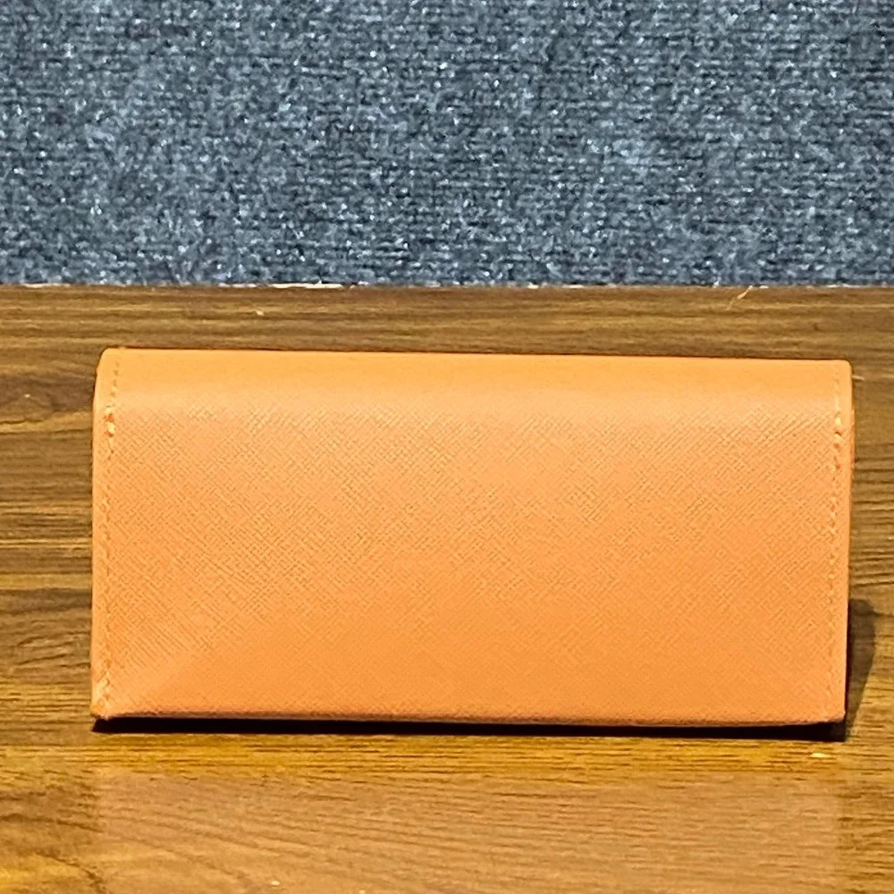 Tory Burch Orange Saffiano Leather Eyeglass‎ Sunglasses Case Double T Logo Snap